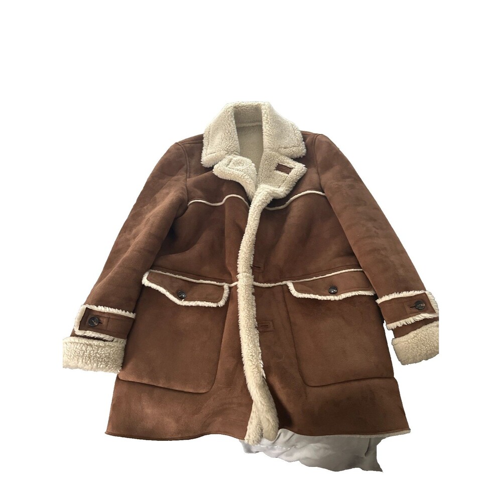 Zara Man Shearling-lined Suede Coat Size L Brown Suede Vintage Style Coat